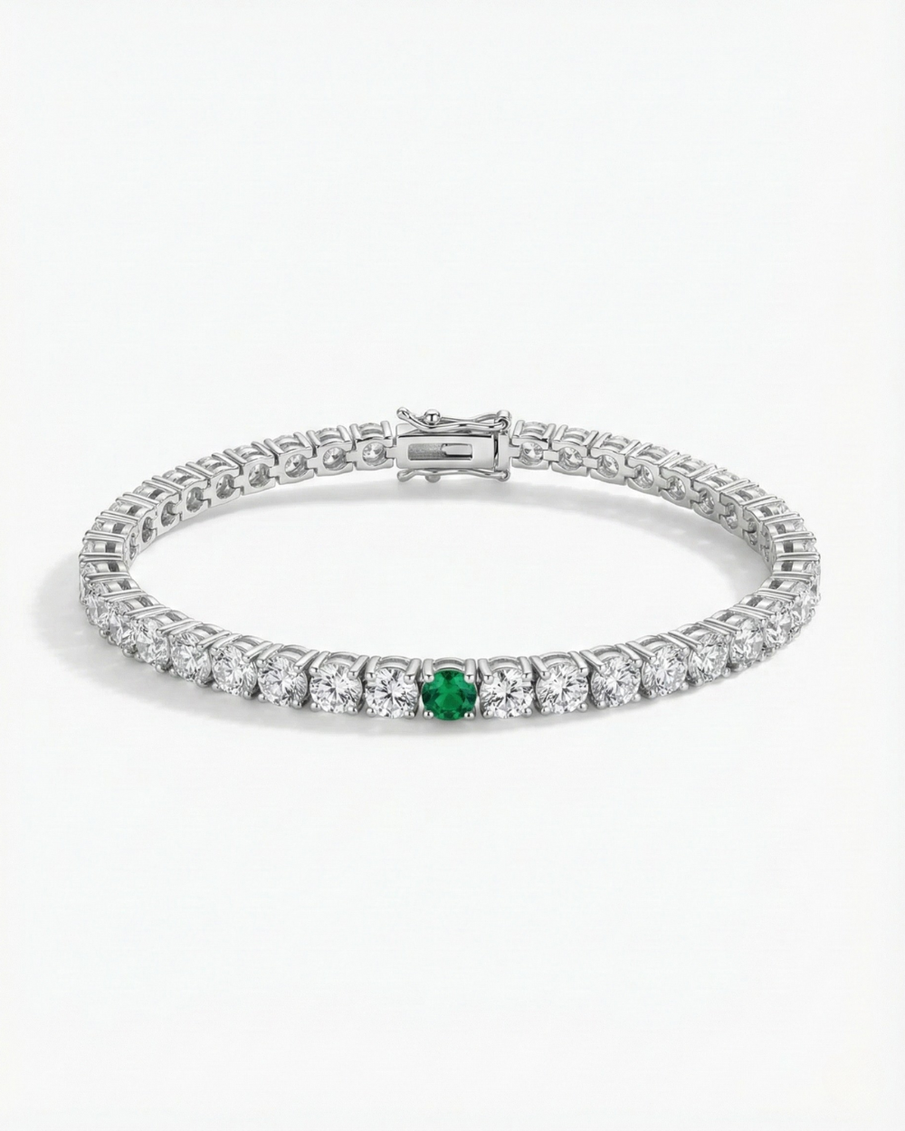 Emerald Center Tennis Bracelet – Sterling Silver 925