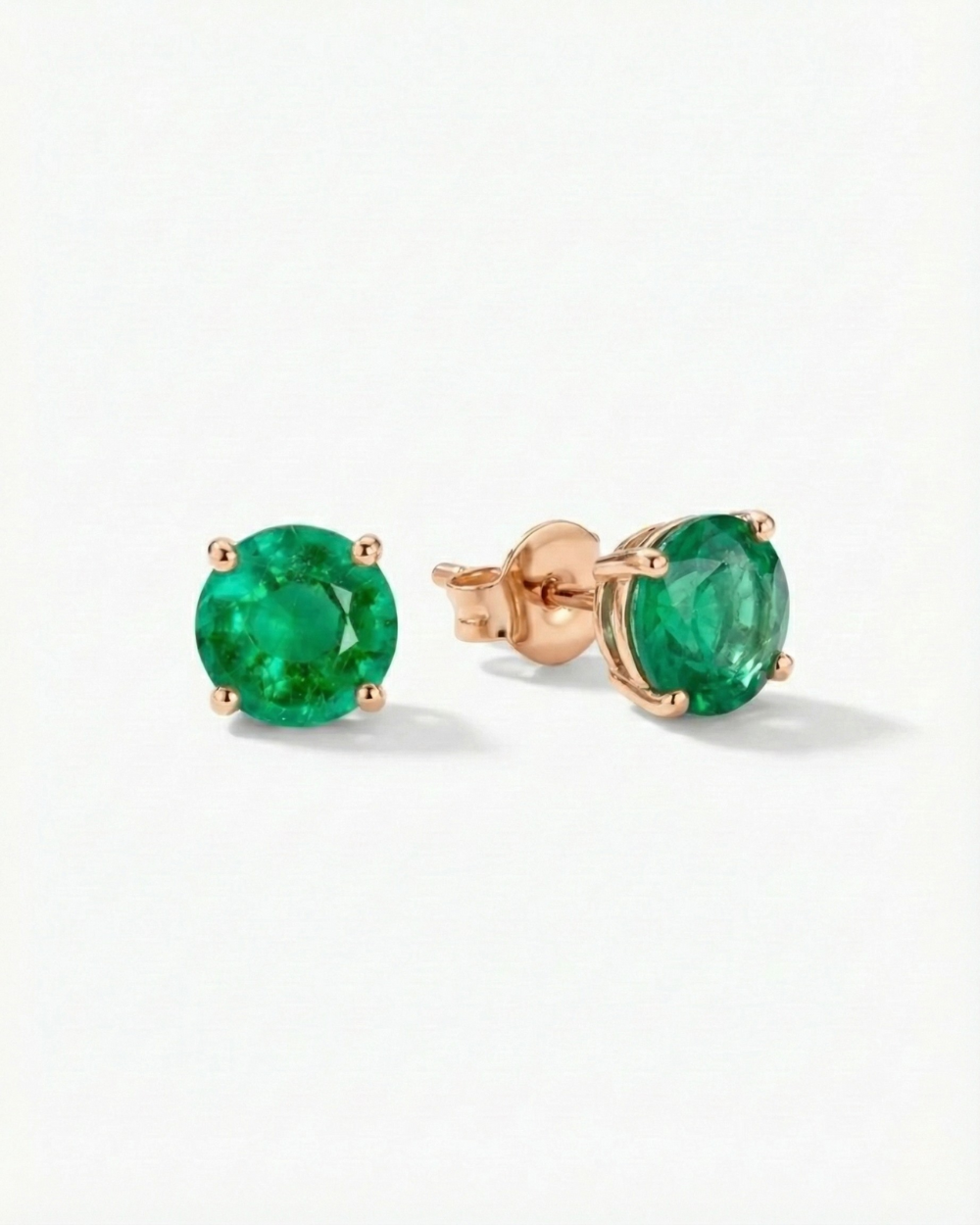 Round Emerald Stud Earrings – 5 mm, 18k Rose Gold
