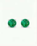 Round Emerald Stud Earrings – 5 mm, 18k White Gold
