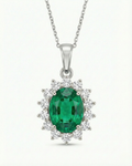 Emerald Halo Pendant Necklace - 18k White Gold