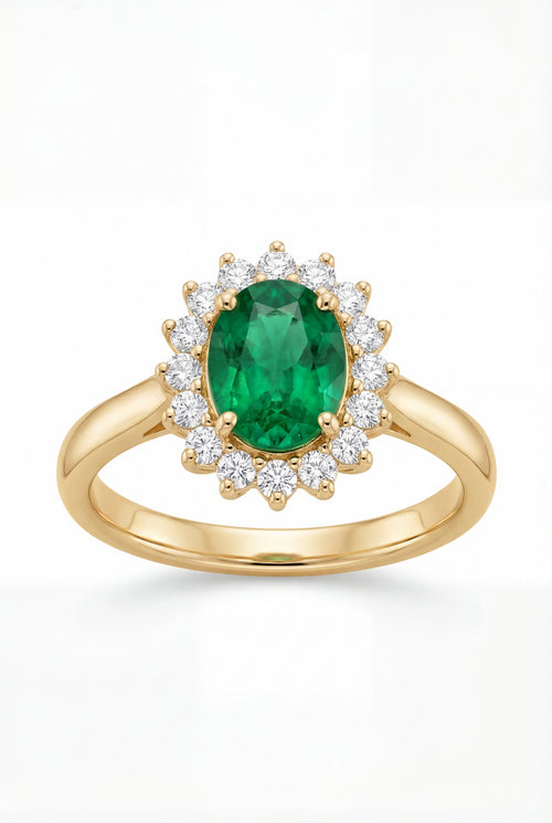 Emerald Halo Ring - 18k Gold