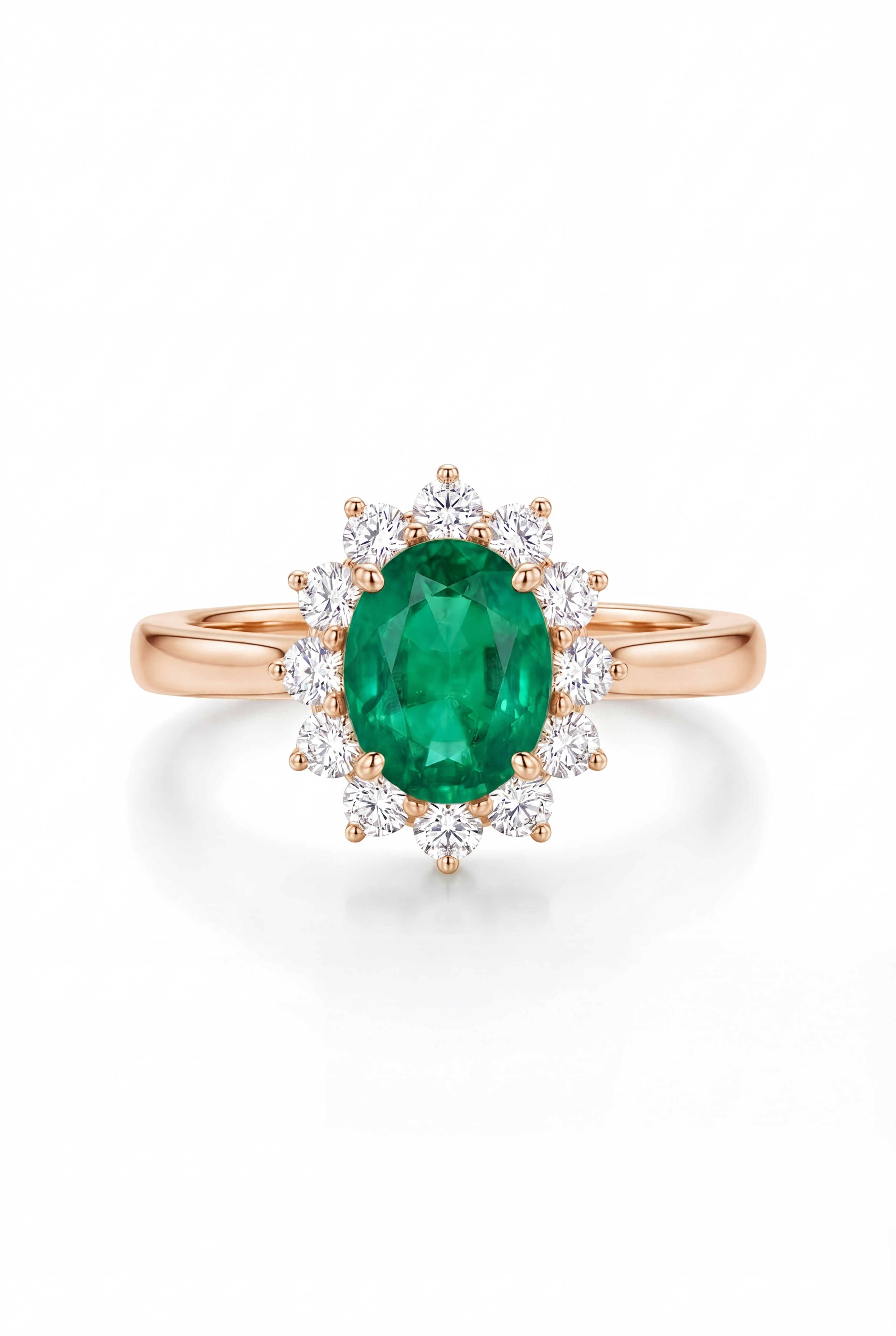 Emerald Halo Ring - 18k Rose Gold