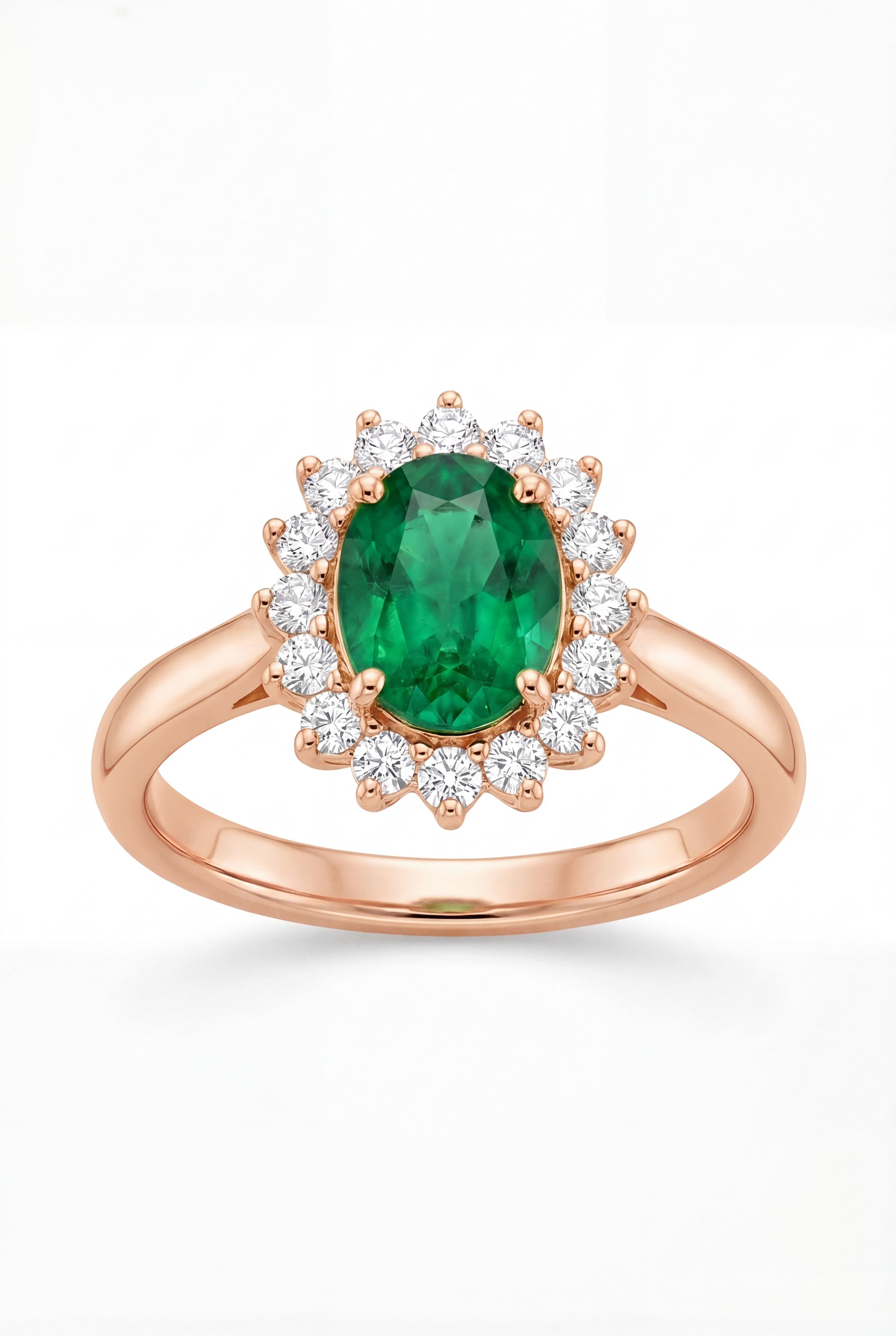 Emerald Halo Ring - 18k Rose Gold