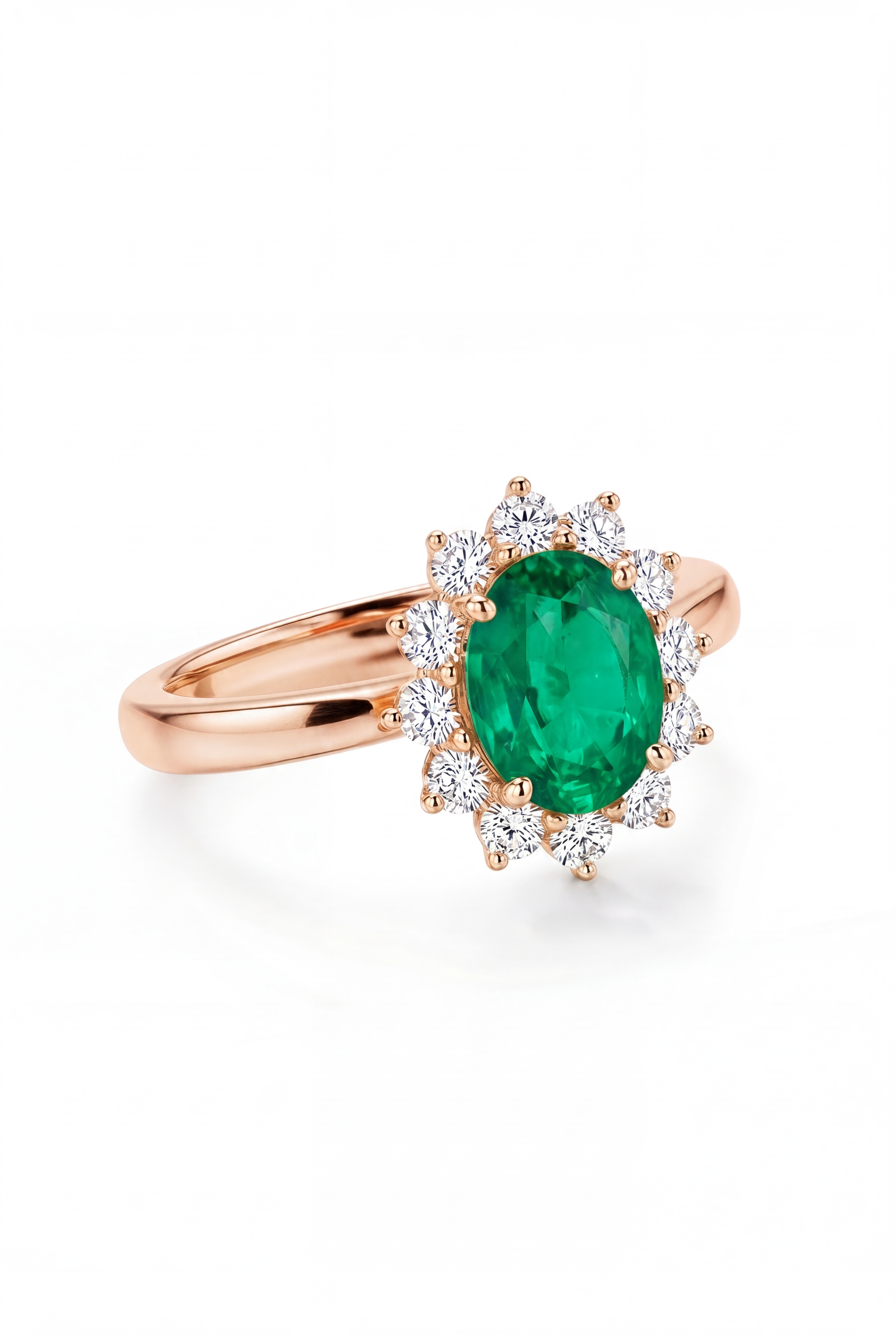 Emerald Halo Ring - 18k Rose Gold