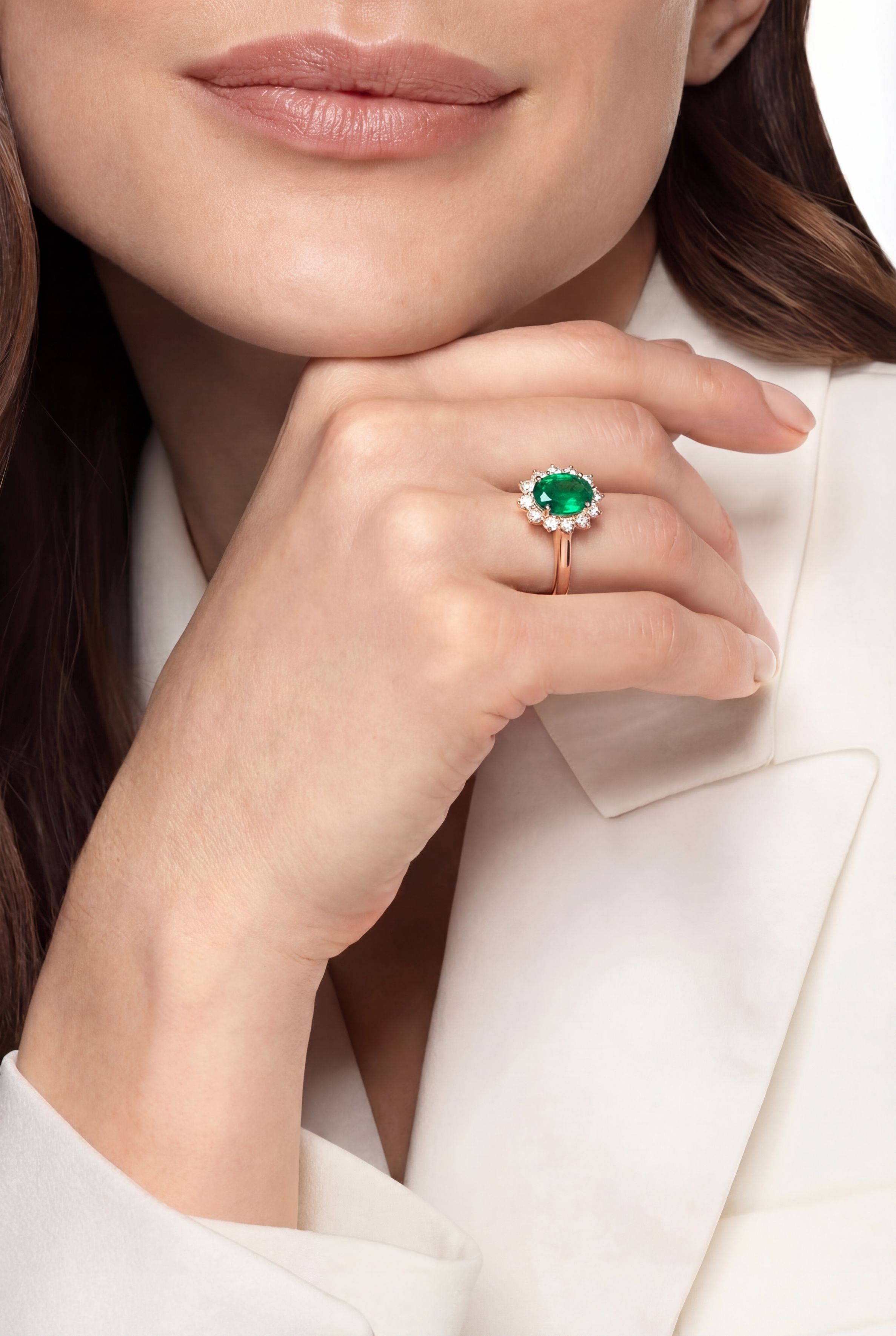 Emerald Halo Ring - 18k Rose Gold