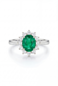 Emerald Halo Ring - 18k White Gold
