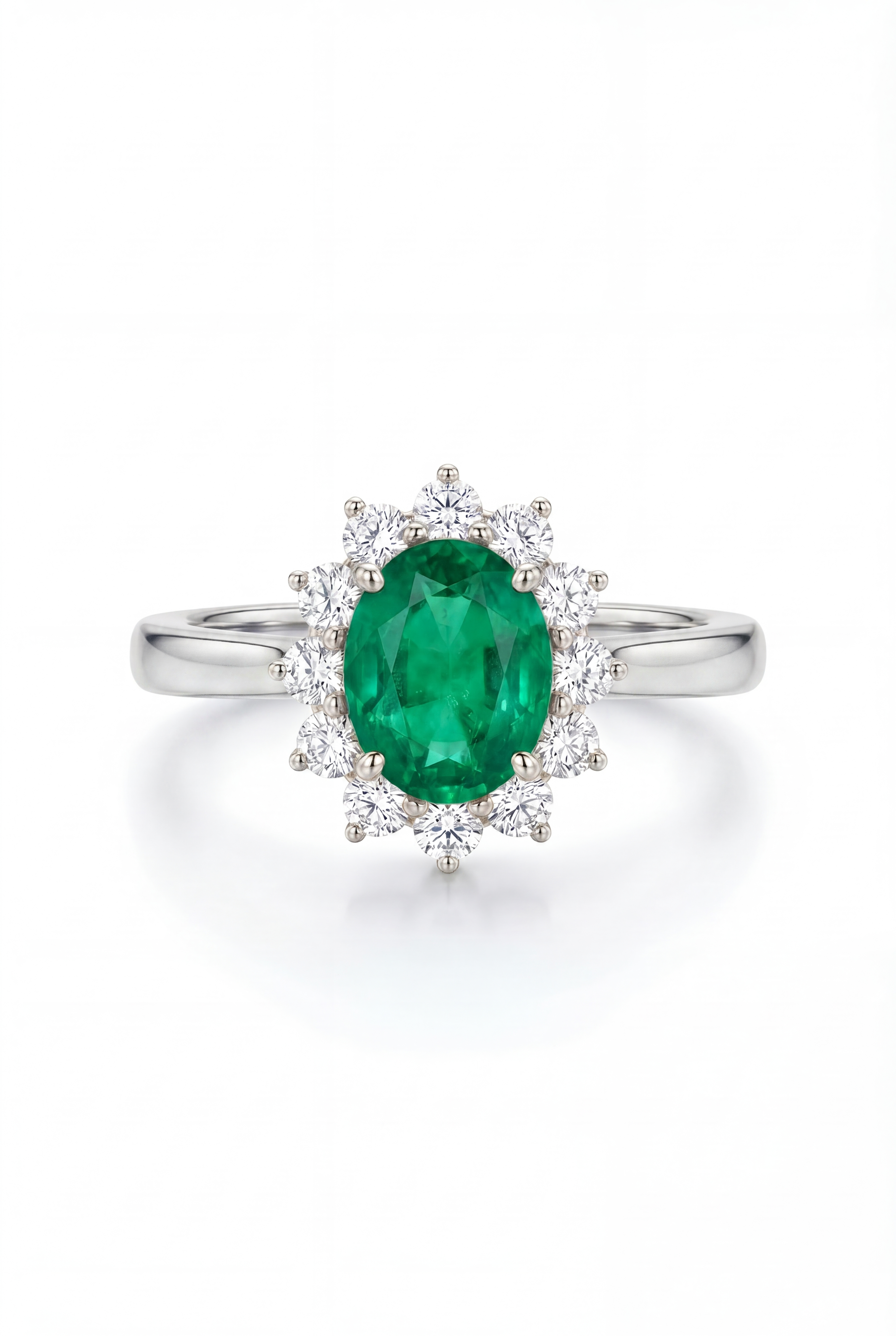 Emerald Halo Ring - 18k White Gold