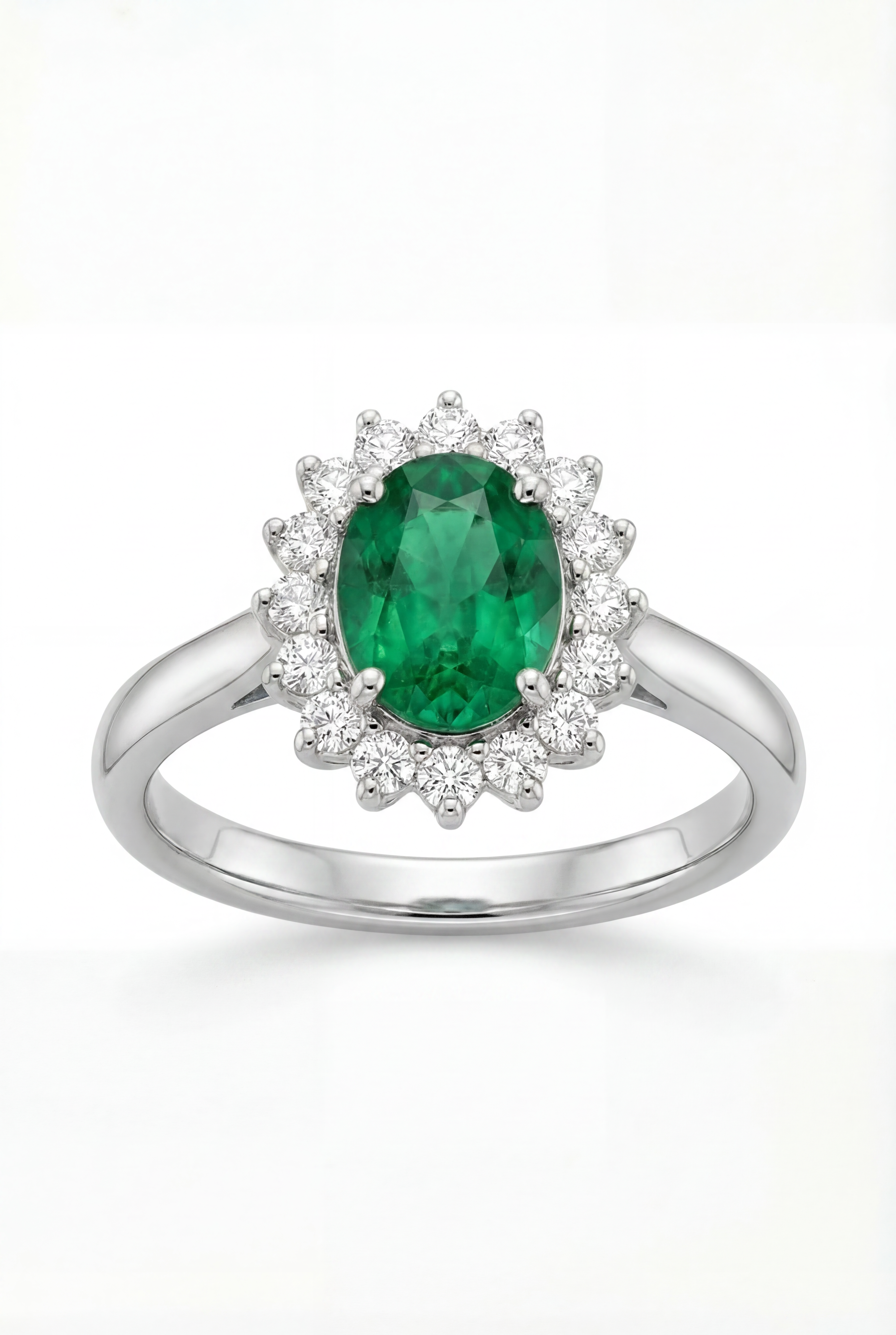 Emerald Halo Ring - 18k White Gold