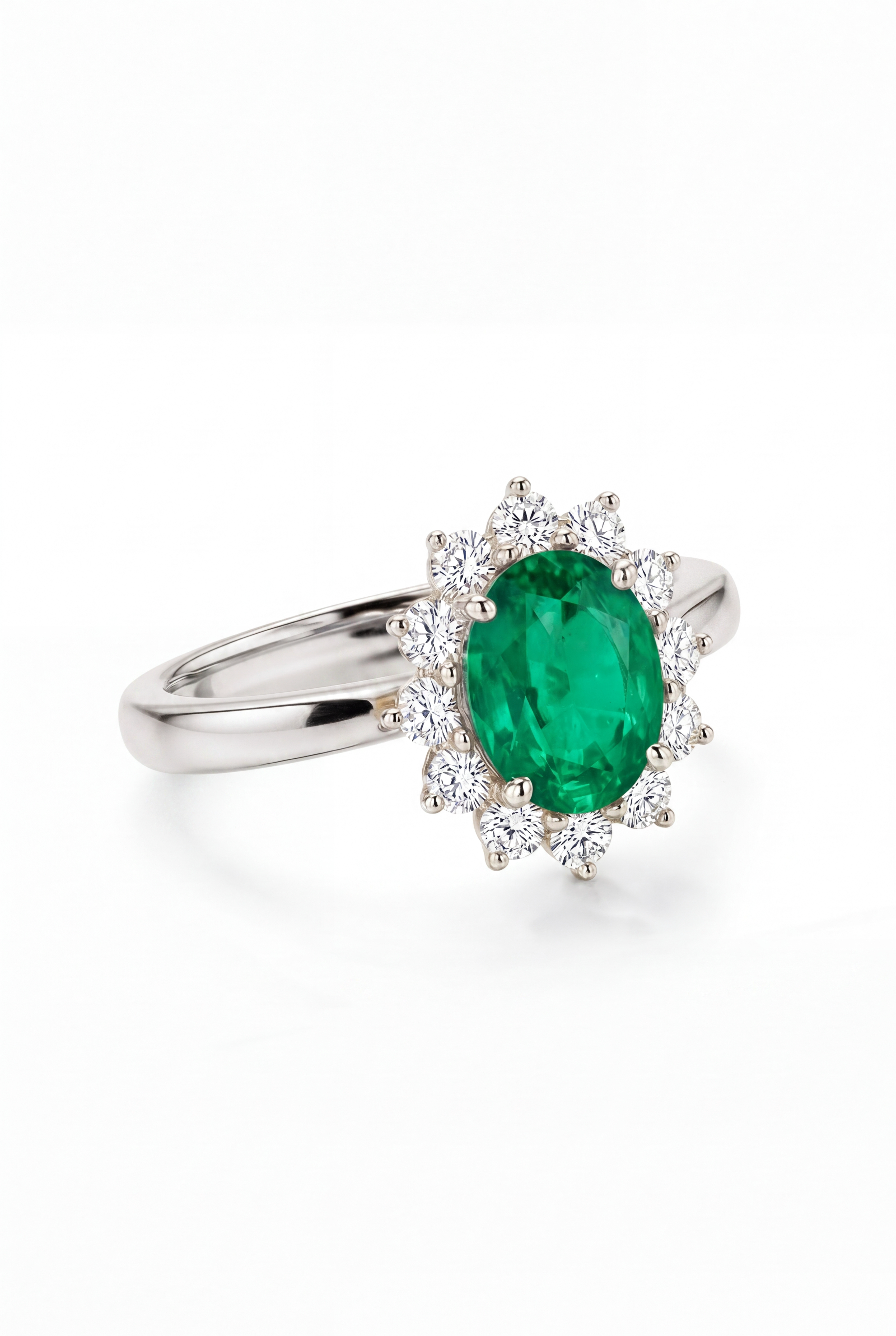 Emerald Halo Ring - 18k White Gold